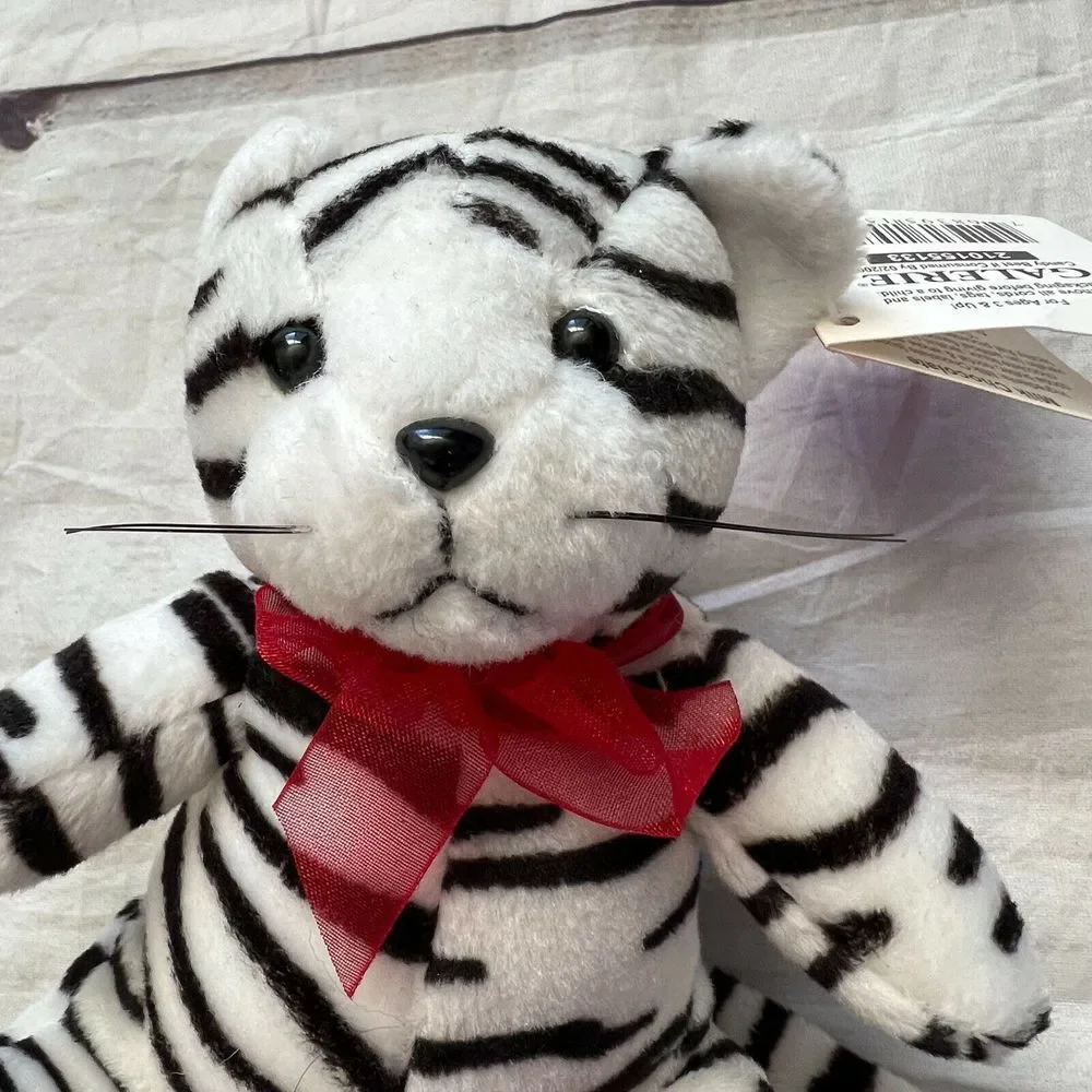 Galerie Love Leopard Wild Cat Plush White Black Striped Red‎ Bow Stuffed Animal
